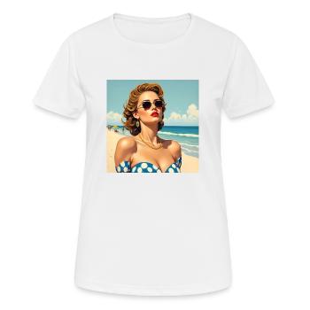 Das Model am Strand - Frauen T-Shirt atmungsaktiv - Weiß - Vorne - AI Model Female 172 dark (172cm)