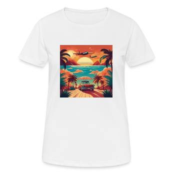 Vintage Beach Sunset with Red Car and Planes - Women's Breathable T-Shirt - white - Front - AI Model Female 172 dark (172cm)