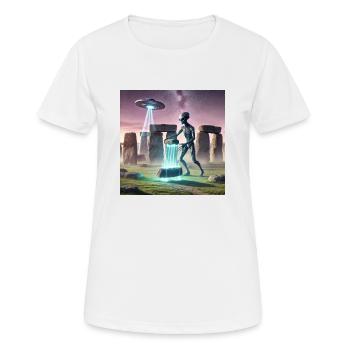 Alien baut Stonehenge - Frauen T-Shirt atmungsaktiv - Weiß - Vorne - AI Model Female 172 dark (172cm)