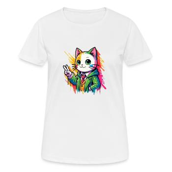 Friedenskatze Friedenszeichen - Frauen T-Shirt atmungsaktiv - Weiß - Vorne - AI Model Female 172 dark (172cm)