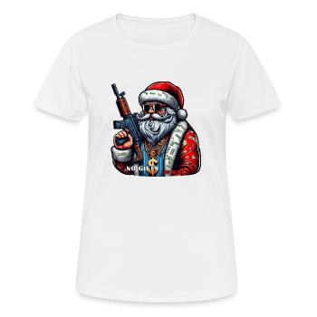 Weihnachtsmann mit AK 47 und lustigem Spruch - Frauen T-Shirt atmungsaktiv - Weiß - Vorne - AI Model Female 172 dark (172cm)