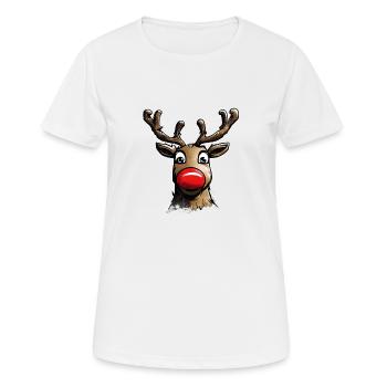Rudolf Rentier mit der roten Nase Weihnachten - Frauen T-Shirt atmungsaktiv - Weiß - Vorne - AI Model Female 172 dark (172cm)