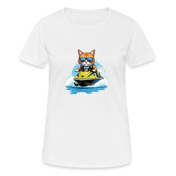 Cat Jet Ski Chat Drôle Drôle Cadeau - T-shirt respirant Femme - blanc - Devant - AI Model Female 172 dark (172cm)