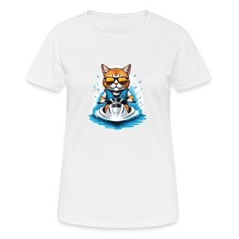 Cat Jet Ski Chat Drôle Drôle Cadeau - T-shirt respirant Femme - blanc - Devant - AI Model Female 172 dark (172cm)