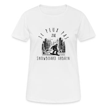 Ich kann nicht, ich habe urbanes Snowboarden - Frauen T-Shirt atmungsaktiv - Weiß - Vorne - AI Model Female 172 dark (172cm)