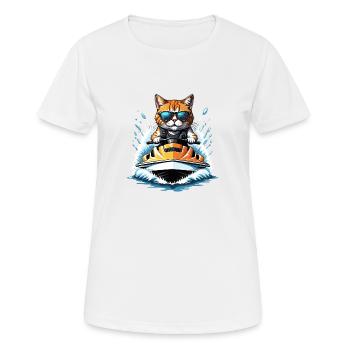 Cat Jet Ski Chat Drôle Drôle Cadeau - T-shirt respirant Femme - blanc - Devant - AI Model Female 172 dark (172cm)
