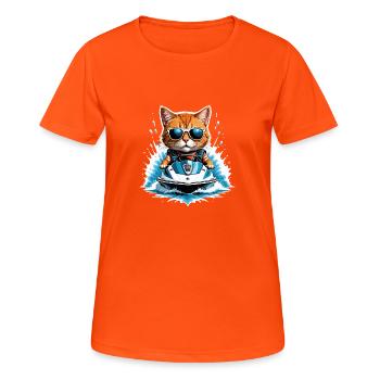 Cat Jet Ski Chat Drôle Drôle Cadeau - T-shirt respirant Femme - orange néon - Devant - AI Model Female 172 dark (172cm)
