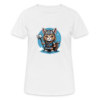 Cat Wikinger Viking Katze Geschenk Süß - Frauen T-Shirt atmungsaktiv - Weiß - Vorne - AI Model Female 172 dark (172cm)