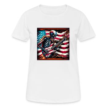 squelette jouant de la guitare basse drapeau américain - T-shirt respirant Femme - blanc - Devant - AI Model Female 172 dark (172cm)