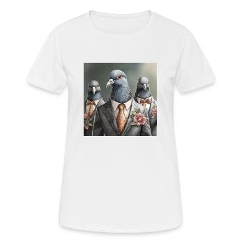 Tauben im Anzug - Frauen T-Shirt atmungsaktiv - Weiß - Vorne - AI Model Female 172 dark (172cm)