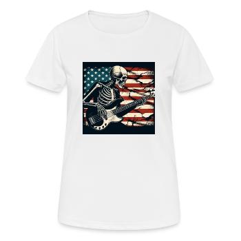Crâne squelette avec guitare basse et drapeau américain - T-shirt respirant Femme - blanc - Devant - AI Model Female 172 dark (172cm)