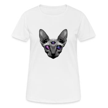 a sphinx cat with big deep black eyes - Women's Breathable T-Shirt - white - Front - AI Model Female 172 dark (172cm)