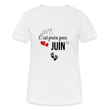 Es ist für Juni geplant - Ankündigung der Schwangerschaft - Frauen T-Shirt atmungsaktiv - Weiß - Vorne - AI Model Female 172 dark (172cm)