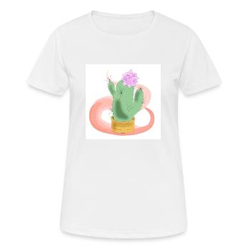Pot de cactus avec fleur rose - T-shirt respirant Femme - blanc - Devant - AI Model Female 172 dark (172cm)