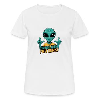 Ich bin kein Außerirdischer, ich bin ein Tourist - Frauen T-Shirt atmungsaktiv - Weiß - Vorne - AI Model Female 172 dark (172cm)