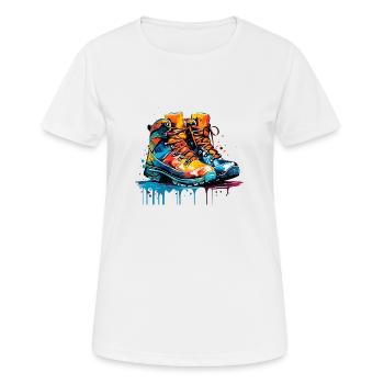 Bunte Schuhe - Frauen T-Shirt atmungsaktiv - Weiß - Vorne - AI Model Female 172 dark (172cm)