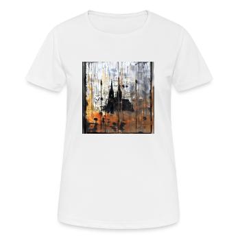 Graffiti Kölner Dom Silhouette rostig Hintergrund - Frauen T-Shirt atmungsaktiv - Weiß - Vorne - AI Model Female 172 dark (172cm)