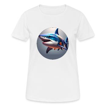 requin, coloré, paillettes, paillettes, bleu, argent - T-shirt respirant Femme - blanc - Devant - AI Model Female 172 dark (172cm)