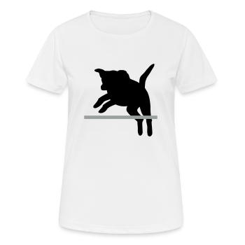 Hund im Sprung / Agility - Frauen T-Shirt atmungsaktiv - Weiß - Vorne - AI Model Female 172 dark (172cm)