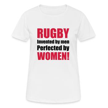 rugby - Frauen T-Shirt atmungsaktiv - Weiß - Vorne - AI Model Female 172 dark (172cm)