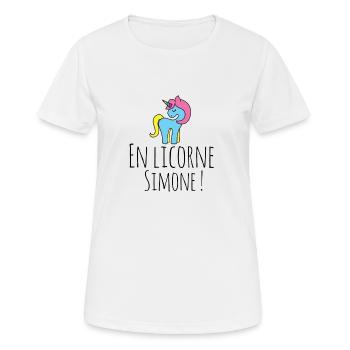 Mit dem Einhorn Simone - Frauen T-Shirt atmungsaktiv - Weiß - Vorne - AI Model Female 172 dark (172cm)