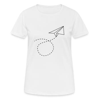 dashed line paper airplane folded toy airplane fly - Women's Breathable T-Shirt - white - Front - AI Model Female 172 dark (172cm)