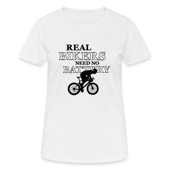 Real Bikers Need No Battery 1C Farbwechsel - Frauen T-Shirt atmungsaktiv - Weiß - Vorne - AI Model Female 172 dark (172cm)