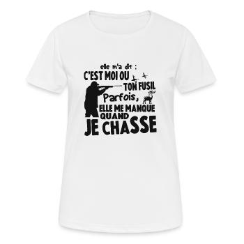 Elle M'a Dit C'est Moi Ou Ton Fusil Cadeau Chasse - T-shirt respirant Femme - blanc - Devant - AI Model Female 172 dark (172cm)