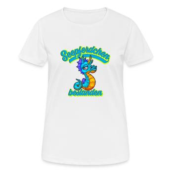 Seepferdchen Bestanden Frühschwimmer - Frauen T-Shirt atmungsaktiv - Weiß - Vorne - AI Model Female 172 dark (172cm)
