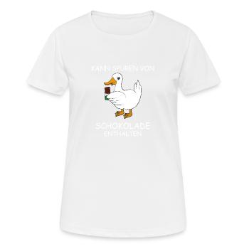 Ente mit Schokolade Spruch - Frauen T-Shirt atmungsaktiv - Weiß - Vorne - AI Model Female 172 dark (172cm)