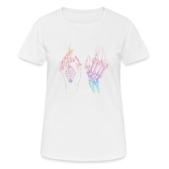Regenbogen Skelett Hände Boho Gothic - Frauen T-Shirt atmungsaktiv - Weiß - Vorne - AI Model Female 172 dark (172cm)
