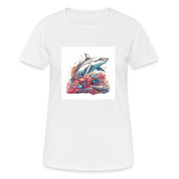 Gefährlicher Hai schwimmt im Korallenriff - Frauen T-Shirt atmungsaktiv - Weiß - Vorne - AI Model Female 172 dark (172cm)