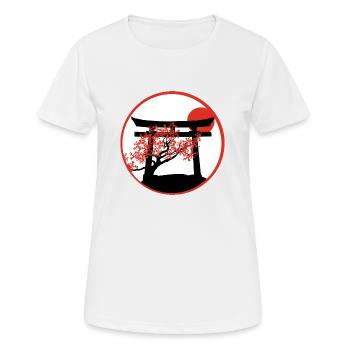 Ruhiger Sonnenuntergang: Torii-Tor und Kirschbaum - Frauen T-Shirt atmungsaktiv - Weiß - Vorne - AI Model Female 172 dark (172cm)