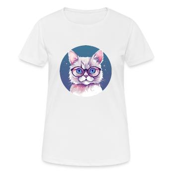 Stilvolles Katzenportrait mit Brille - Frauen T-Shirt atmungsaktiv - Weiß - Vorne - AI Model Female 172 dark (172cm)