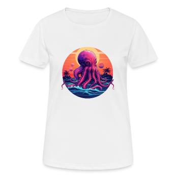 Octopus 80s synthwave 1 without stroke - Frauen T-Shirt atmungsaktiv - Weiß - Vorne - AI Model Female 172 dark (172cm)