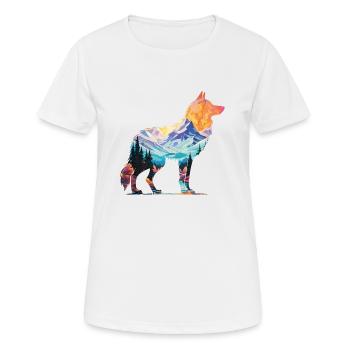 Wolf silhouette landscape art deco - Women's Breathable T-Shirt - white - Front - AI Model Female 172 dark (172cm)
