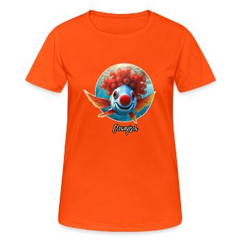 Jeu de mots ambigu sur l’expression allemande - Clownfisch - T-shirt respirant Femme - orange néon - Devant - AI Model Female 172 dark (172cm)