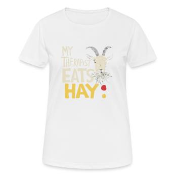 Goat Humor – My Therapist Eats Hay - Women's Breathable T-Shirt - white - Front - AI Model Female 172 dark (172cm)