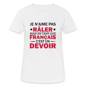 je n'aime pas râler / Humour Râleur - T-shirt respirant Femme - blanc - Devant - AI Model Female 172 dark (172cm)