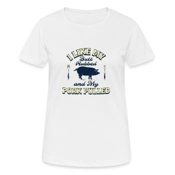 J’AIME MES FESSES FROTTÉES ET MON PORC EFFILOCHÉ - T-shirt respirant Femme - blanc - Devant - AI Model Female 172 dark (172cm)