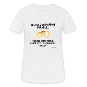Secret d'un mariage durable - T-shirt respirant Femme - blanc - Devant - AI Model Female 172 dark (172cm)