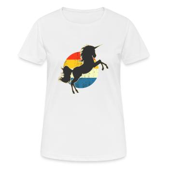 Einhorn Retro Sonnenuntergang - Frauen T-Shirt atmungsaktiv - Weiß - Vorne - AI Model Female 172 dark (172cm)