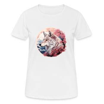 Japanischer Wolf, Kirschblüte - Frauen T-Shirt atmungsaktiv - Weiß - Vorne - AI Model Female 172 dark (172cm)