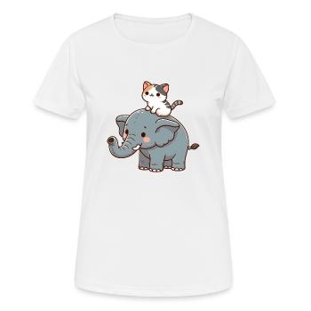Le chat monte à dos d’éléphant - T-shirt respirant Femme - blanc - Devant - AI Model Female 172 dark (172cm)