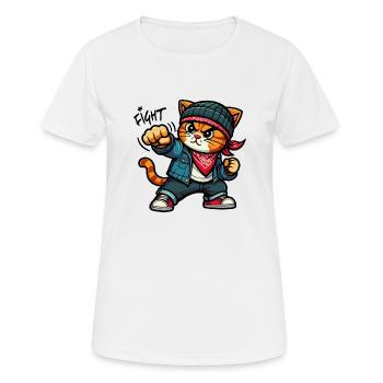 Chat forcé : Combat - T-shirt respirant Femme - blanc - Devant - AI Model Female 172 dark (172cm)