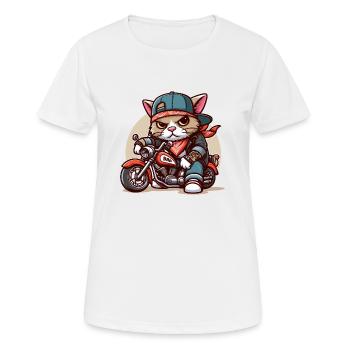 Chat forcé : tyran à moto - T-shirt respirant Femme - blanc - Devant - AI Model Female 172 dark (172cm)