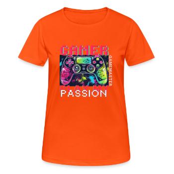 GAMER, Joue ma Passion, Maître du Jeu - T-shirt respirant Femme - orange néon - Devant - AI Model Female 172 dark (172cm)