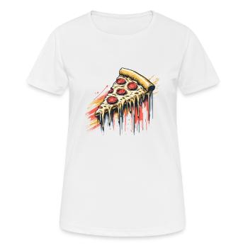 Pizza Stück mit viel Käse Salami Fast Food Lecker - Frauen T-Shirt atmungsaktiv - Weiß - Vorne - AI Model Female 172 dark (172cm)