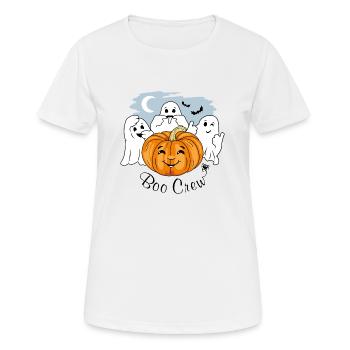 Drei lustige Geister und Halloween-Kürbis. Buh-Crew - Frauen T-Shirt atmungsaktiv - Weiß - Vorne - AI Model Female 172 dark (172cm)