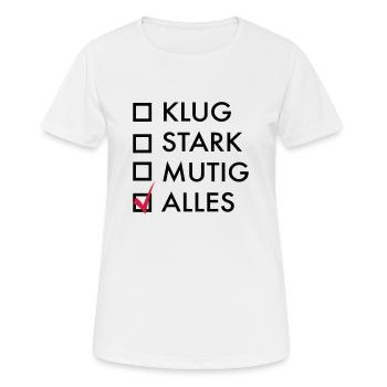 mutig - Frauen T-Shirt atmungsaktiv - Weiß - Vorne - AI Model Female 172 dark (172cm)